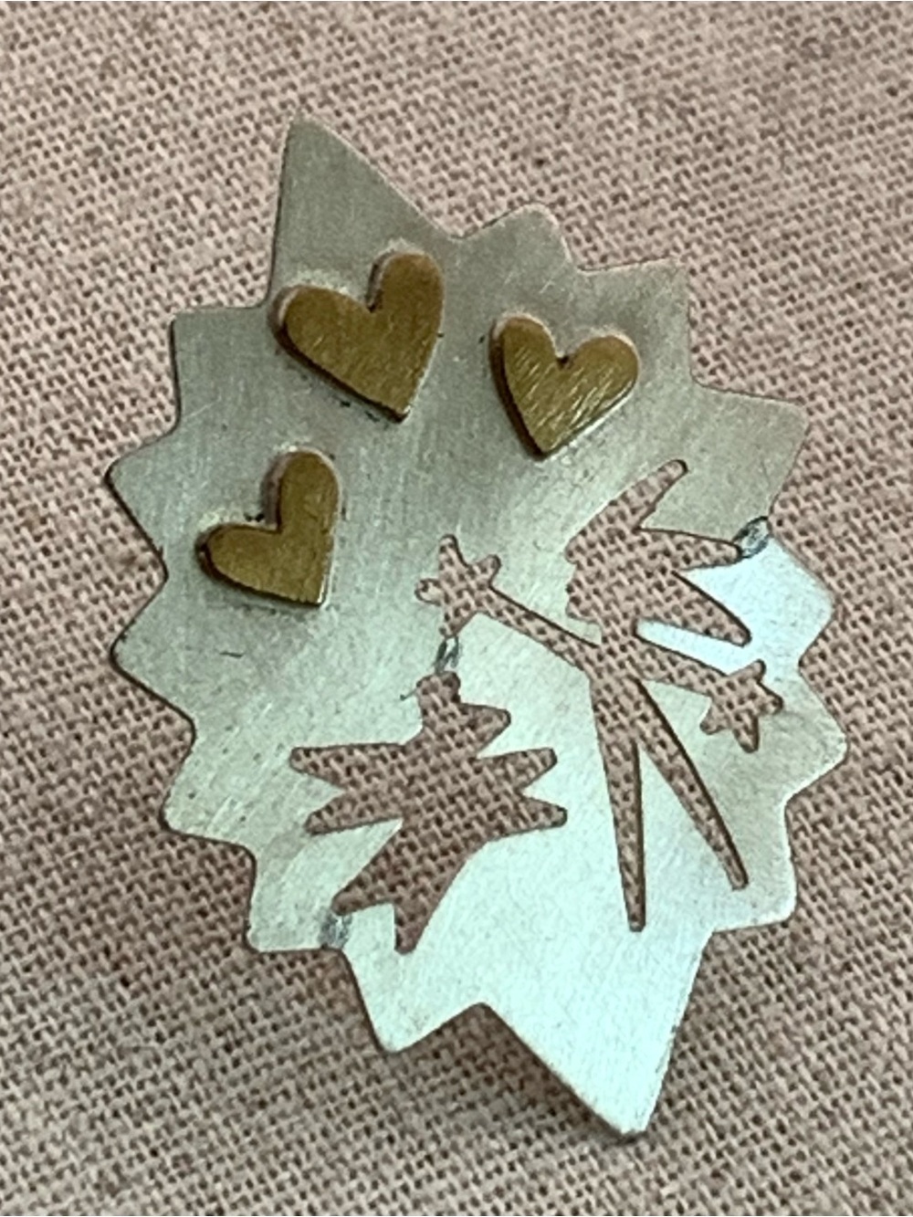Vintage 1941 Whimsical Jane Cameron Sterling Silver Celestial Angel Heart Brooch